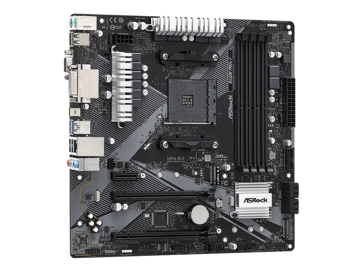 ASRock B450M Pro4-F R2.0 - Motherboard - micro ATX - Socket AM4 - AMD B450 Chipsatz - USB-C Gen1, USB 3.2 Gen 1 - Gigabit LAN - Onboard-Grafik (CPU erforderlich)