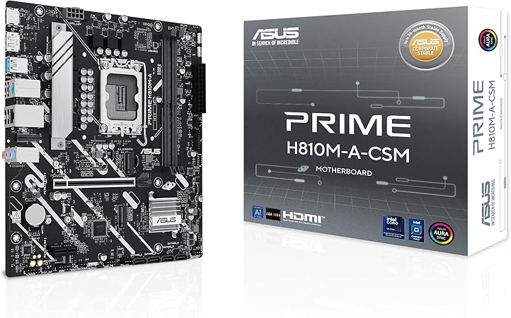 ASUS PRIME H810M-A-CSM - Motherboard - micro ATX - LGA1851-Sockel - H810 Chipsatz - USB-C 3.2 Gen 1, USB 3.2 Gen 2, USB 3.2 Gen 1 - Gigabit LAN - Onboard-Grafik (CPU erforderlich)