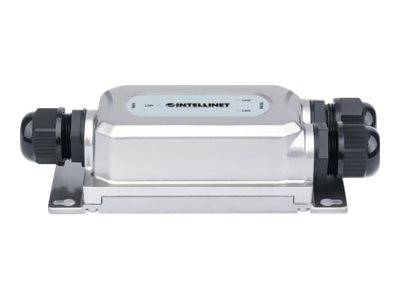 Intellinet 2-Port Outdoor Gigabit Ultra PoE Extender mit Vandalismusschutz, Zwei 30 W-Ports, verlängert PoE-Reichweite um 100 m, 60 W PoE-Strombudget, IEEE 802.3bt/at/af-konform, IP67 wasserdicht, IK10 vandalismusgeschützt, Metallgehäuse