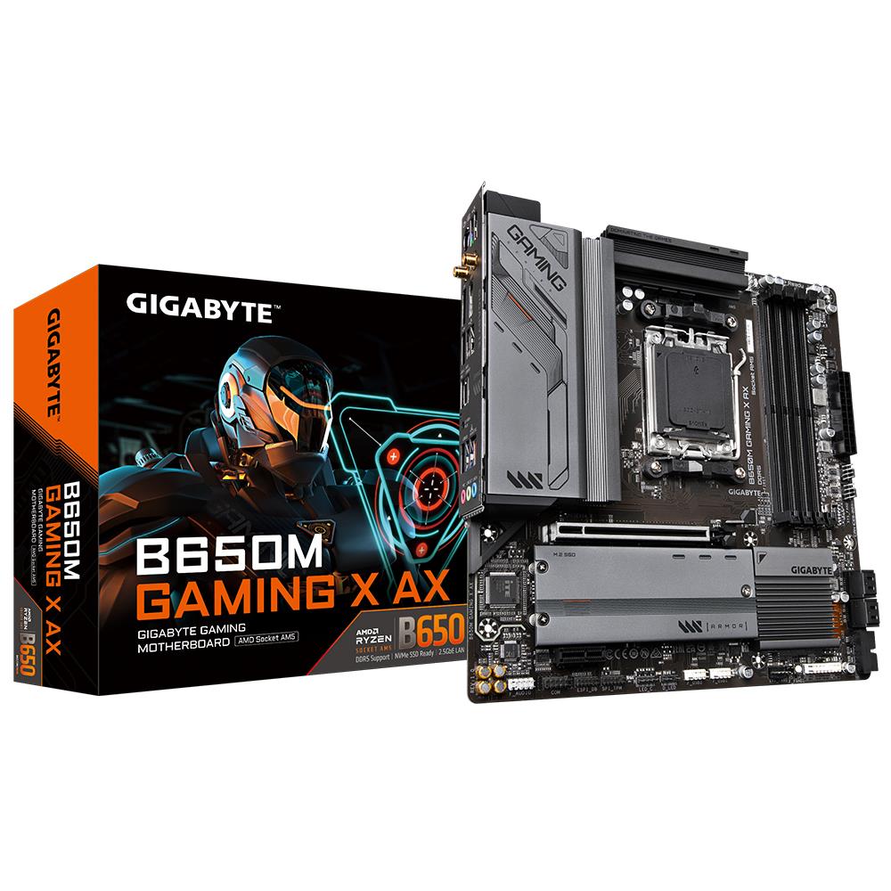 GIGABYTE B650M GAMING X AX Mainboard - AMD Ryzen 9000er-Serie, 6+2+1 Phasen VRM, bis zu 8000 MHz DDR5 (OC), 2xPCIe 4.0 M.2, 2,5 GbE LAN, WIFI 6E, USB 3.2 Gen 2