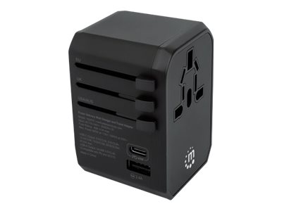 Manhattan Wall/Power Travel Adapter, Wall Charger plus 1x USB-C and 3x USB-A Ports, For use with plugs from Europe, UK, USA and Australia (in over 210 countries)