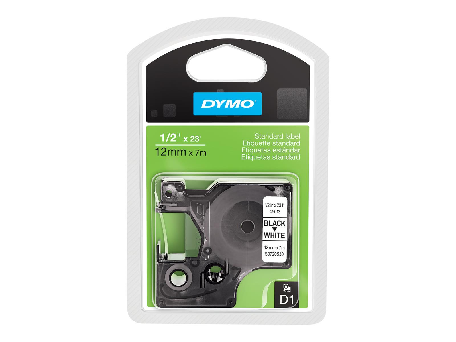 DYMO D1 - Standardetiketten - Schwarz auf Weiß - 12mm x 7m