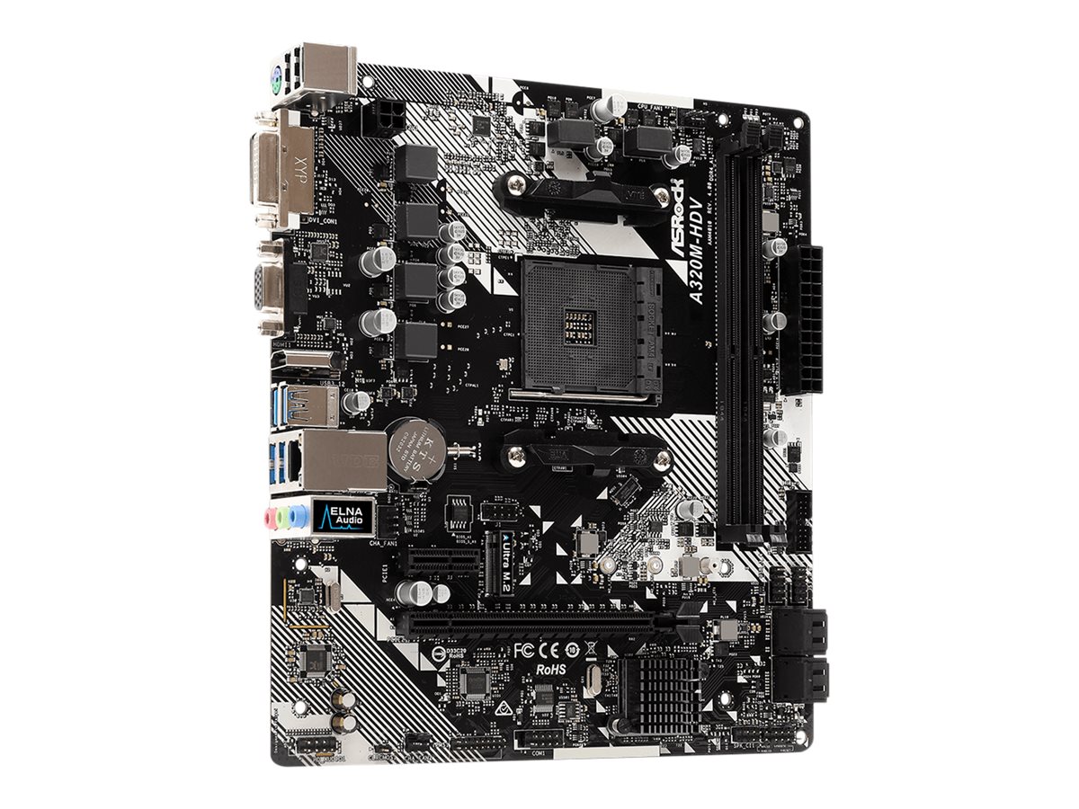 ASRock A320M-HDV R4.0 - Motherboard - micro ATX - Socket AM4 - AMD A320 Chipsatz - USB 3.1 Gen 1 - Gigabit LAN - Onboard-Grafik (CPU erforderlich) ASRock A320M-HDV R4.0 - Motherboard - micro ATX - Socket AM4 - AMD A320 Chipsatz - USB 3.1 Gen 1 - Gigabit LAN - Onboard-Grafik (CPU erforderlich)