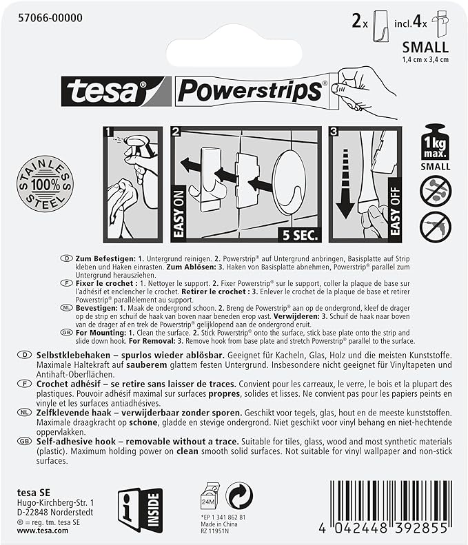 tesa Powerstrips Metallhaken Small Metall, 1 kg tesa Powerstrips Metallhaken Small Metall, 1 kg