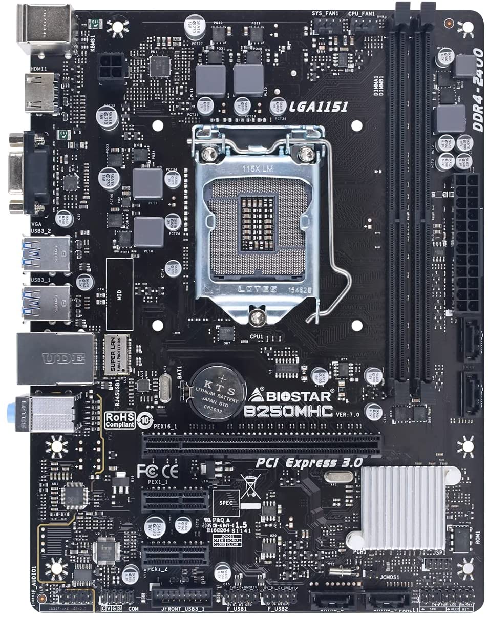 Biostar B250MHC - Intel - LGA 1151 (Socket H4) - Intel® Celeron® - Intel® Core™ i3 - Intel Core i5 - Intel Core i7 - Intel® Pentium® - DDR4-SDRAM - 32 GB - DIMM