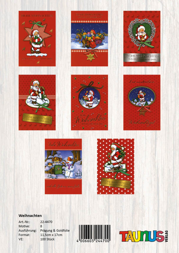 Weihnachtskarten rot - 100 Stück - 8 Motive