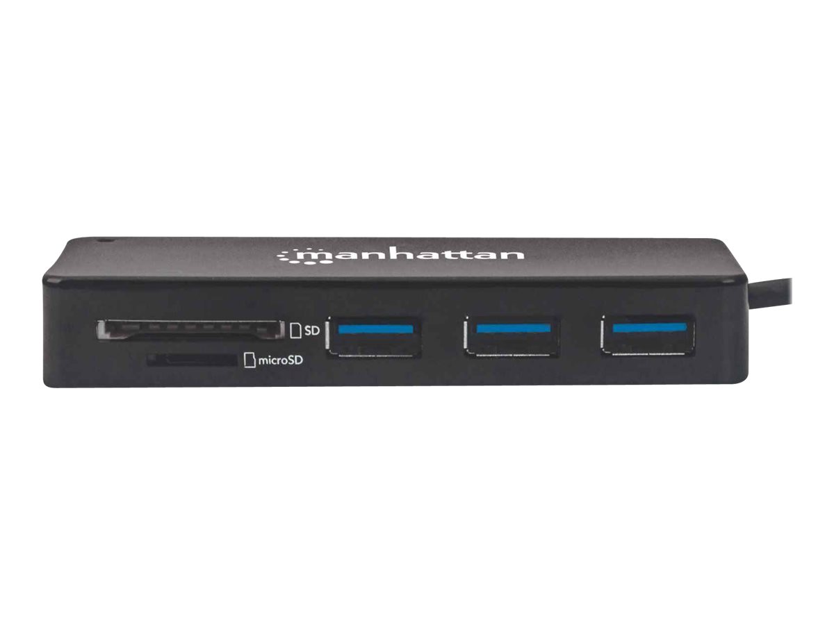 Manhattan USB-A 3-Port Hub with Card Reader, 3x USB-A ports, 5 Gbps (USB 3.2 Gen1 aka USB 3.0)