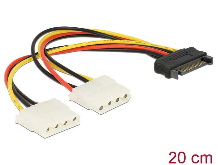 DeLOCK SATA 15pin > 2x 4pin Molex female 20cm