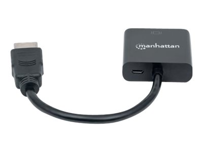 Manhattan HDMI to VGA Converter cable, 1080p, 30cm, Male to Female, Micro-USB Power Input Port for additional power if needed, Black, Three Year Warranty, Blister - Videoadapter - HD-15 (VGA)