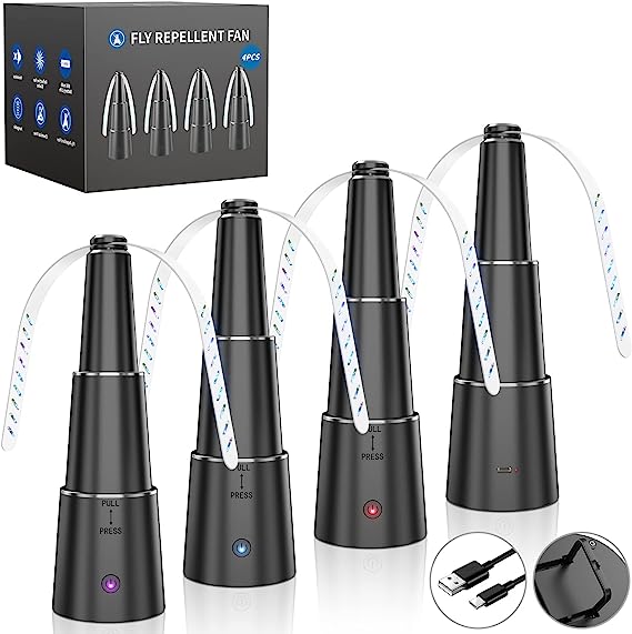 Grarg Fliegenwedler, Fliegenabwehr Fly Repellent Fan für Lebensmittel, Tragbar Fliegen Ventilator, halten Sie Fliegen und Insekten von Lebensmitteln fern,Genießen Sie Ihre Mahlzeiten im Freien - 4PCS