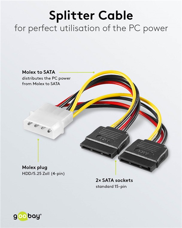 PC Stromkabel Y-Form, 5.25-Stecker auf 2x SATA PC Stromkabel Y-Form, 5.25-Stecker auf 2x SATA