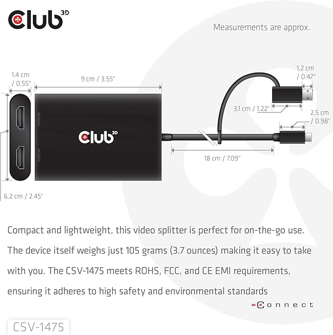 CLUB3D CSV-1475 Videosplitter USB Typ-C 2x HDMI