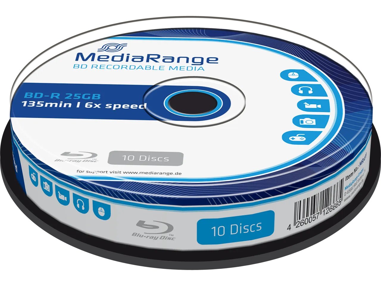 MediaRange Bluray 25GB 10pcs BD-R Spindel 6x MediaRange Bluray 25GB 10pcs BD-R Spindel 6x