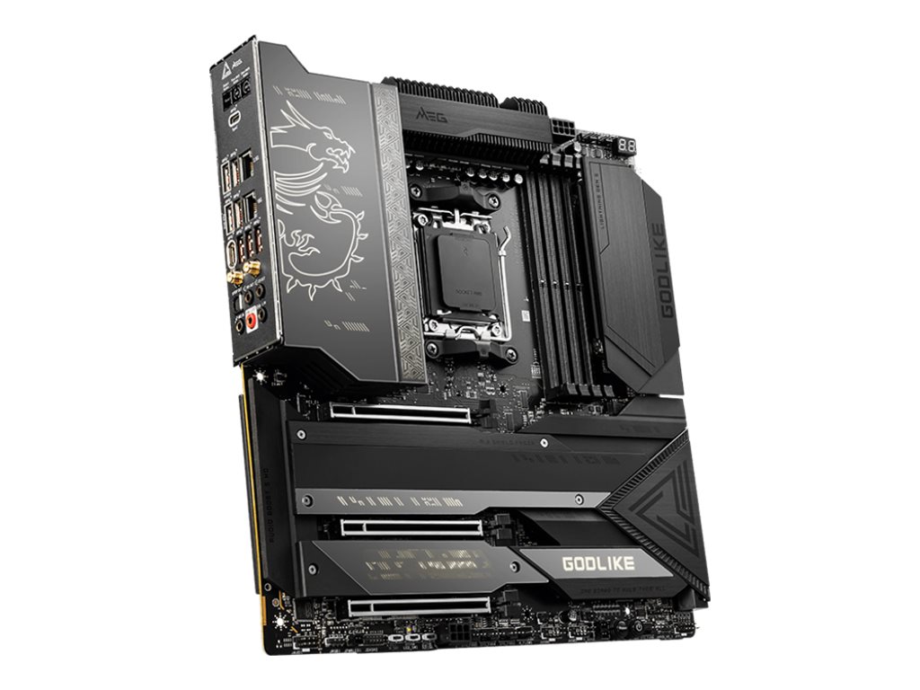 MSI MEG X670E GODLIKE - Motherboard - E-ATX - Socket AM5 - AMD X670E Chipsatz - USB 3.2 Gen 1, USB 3.2 Gen 2, USB-C 3.2 Gen2, USB-C 3.2 Gen 2x2 - 10 Gigabit LAN, 2.5 Gigabit LAN, Bluetooth, Wi-Fi - Onboard-Grafik (CPU erforderlich)
