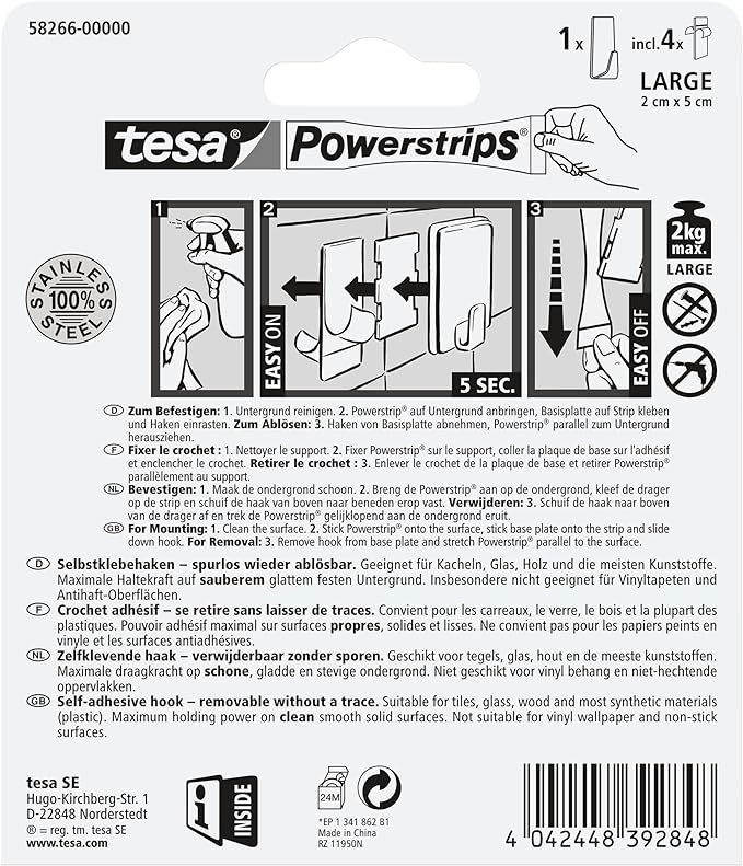 Tesa Powerstrips Haken L rechteckig metall