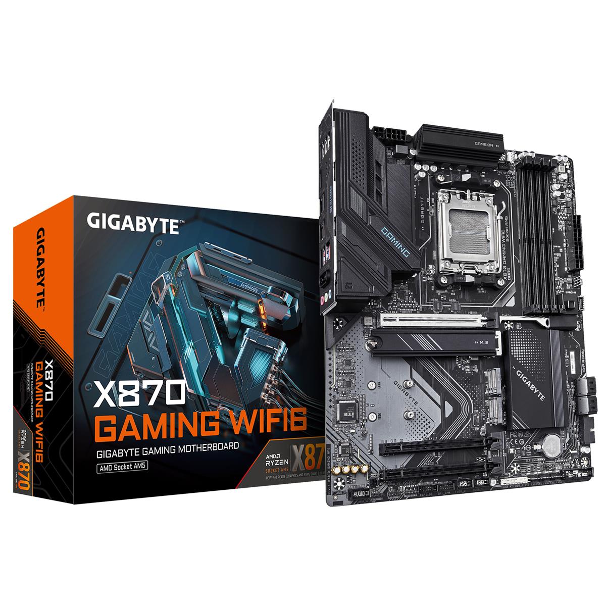GIGABYTE X870 GAMING WIFI6 Mainboard - Unterstützt AMD Ryzen 9000 CPUs, 8+2+2 Phasen VRM, bis zu 8000MHz DDR5 (OC), 1xPCIe 5.0 + 2xPCIe 4.0, Wi-Fi 6, 2.5GbE LAN, USB 4