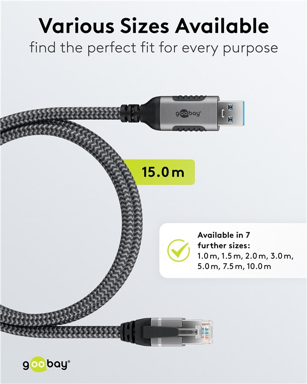 Ethernet-Kabel USB-A 3.0 auf RJ45, 15 m Ethernet-Kabel USB-A 3.0 auf RJ45, 15 m