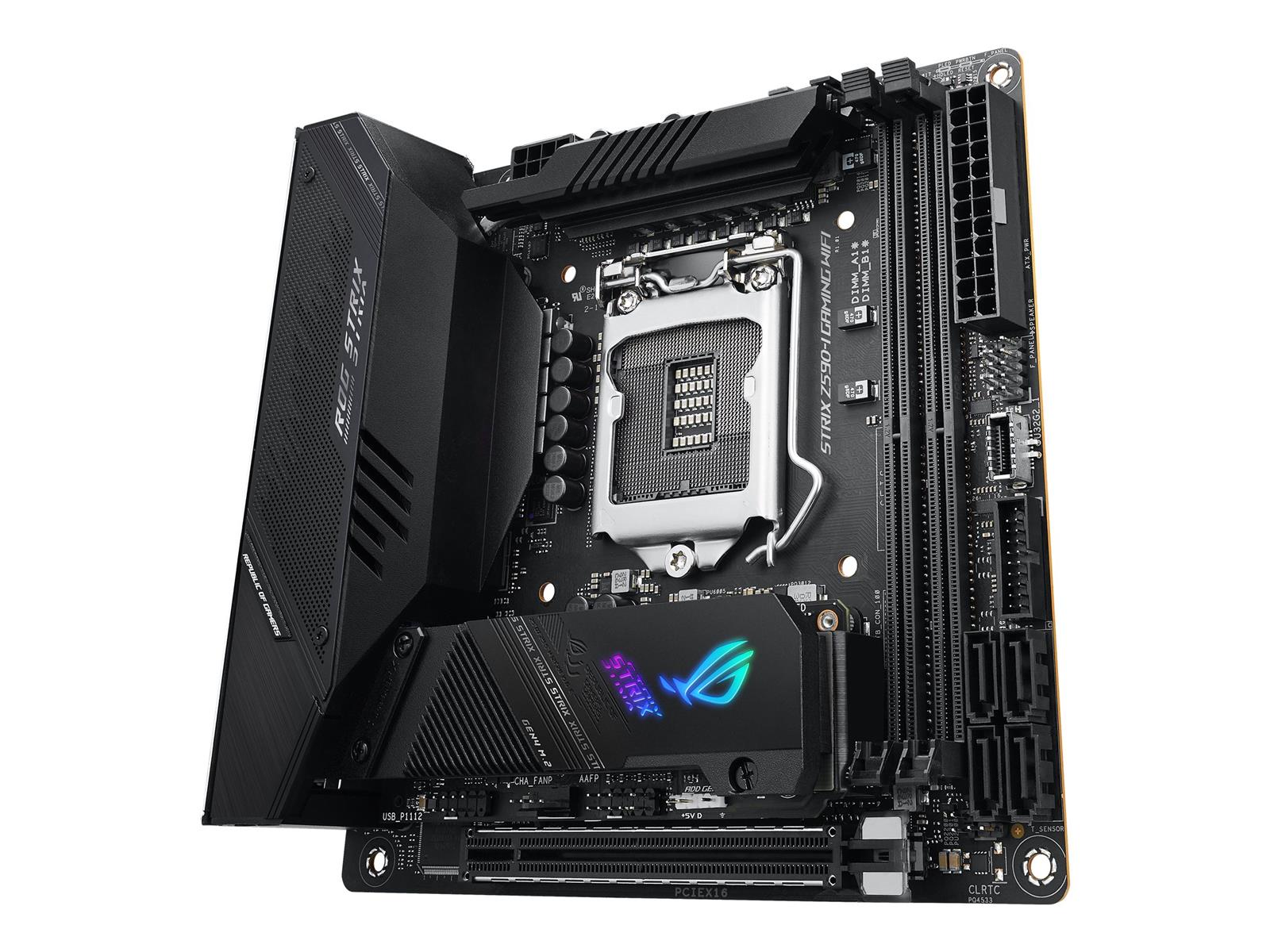 ASUS ROG STRIX Z590-I GAMING WIFI - Motherboard - Mini-ITX - LGA1200-Sockel - Z590 Chipsatz - USB-C Gen2, USB 3.2 Gen 1, USB 3.2 Gen 2, USB-C Gen 2x2 - 2.5 Gigabit LAN, Wi-Fi - Onboard-Grafik (CPU erforderlich) ASUS ROG STRIX Z590-I GAMING WIFI - Motherboard - Mini-ITX - LGA1200-Sockel - Z590 Chipsatz - USB-C Gen2, USB 3.2 Gen 1, USB 3.2 Gen 2, USB-C Gen 2x2 - 2.5 Gigabit LAN, Wi-Fi - Onboard-Grafik (CPU erforderlich)