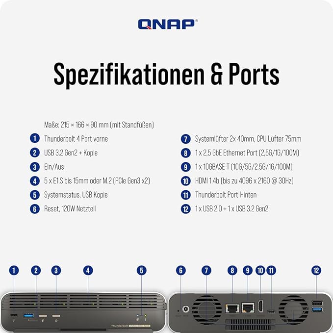 QNAP TBS-H574TX - NAS-Server - 5 Schächte - RAID JBOD, RAID 0, 1, 10, 5, 50, 6, 60, 60 Hot Spare