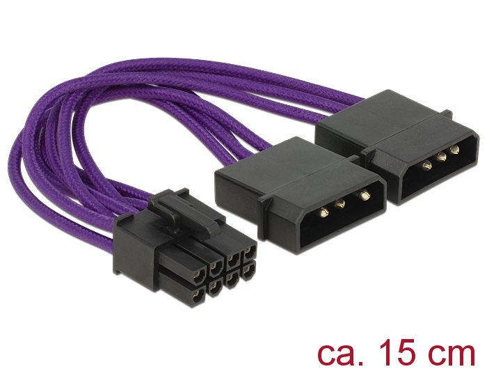 Delock Kabel Power Molex 4 Pin Stecker 2x > 1x 8 Pin