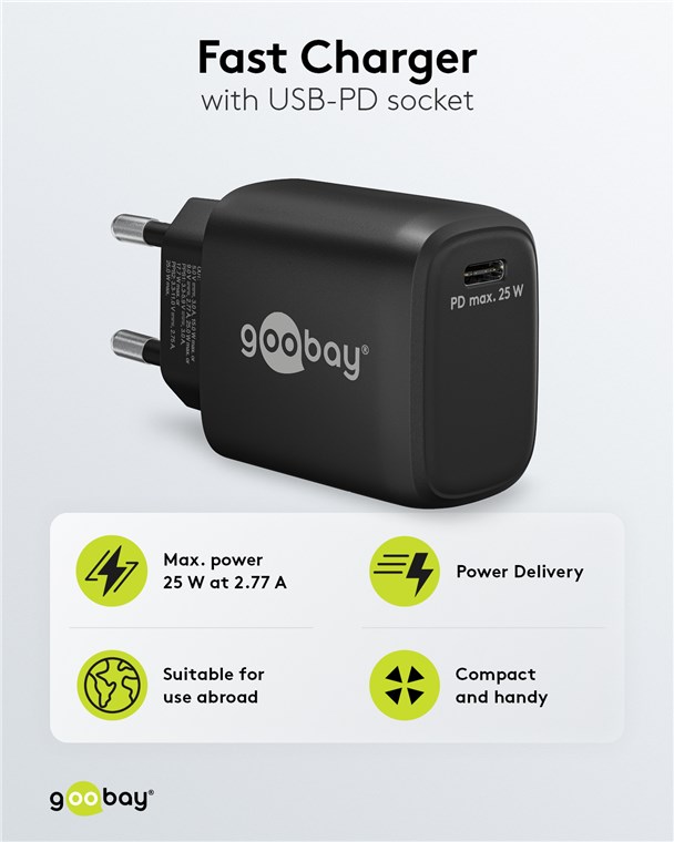 USB-C™ PD GaN Schnellladegerät (25 W) schwarz USB-C™ PD GaN Schnellladegerät (25 W) schwarz