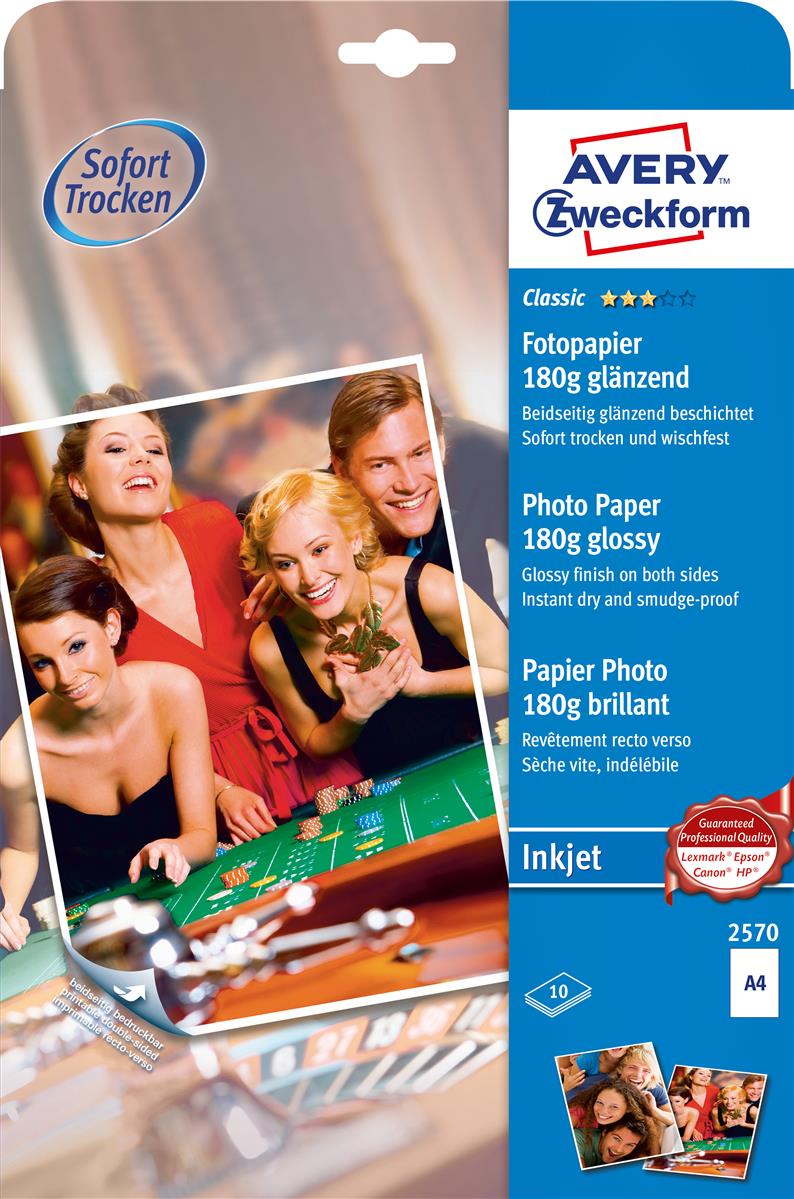 Avery A4 Double Sided Photo Quality Glossy Inkjet Paper - 2570 180g Druckerpapier A4 (210x297 mm) Glanz Weiß