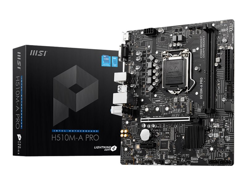 MSI H510M-A PRO - Motherboard - micro ATX - LGA1200-Sockel - H510 Chipsatz - USB 3.2 Gen 1 - Gigabit LAN - Onboard-Grafik (CPU erforderlich) MSI H510M-A PRO - Motherboard - micro ATX - LGA1200-Sockel - H510 Chipsatz - USB 3.2 Gen 1 - Gigabit LAN - Onboard-Grafik (CPU erforderlich)