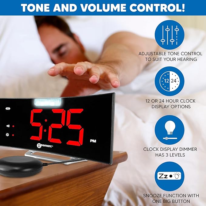 Geemarc Wake'n'Shake Curve Jumbo-Wecker mit Vibration Geemarc Wake'n'Shake Curve Jumbo-Wecker mit Vibration