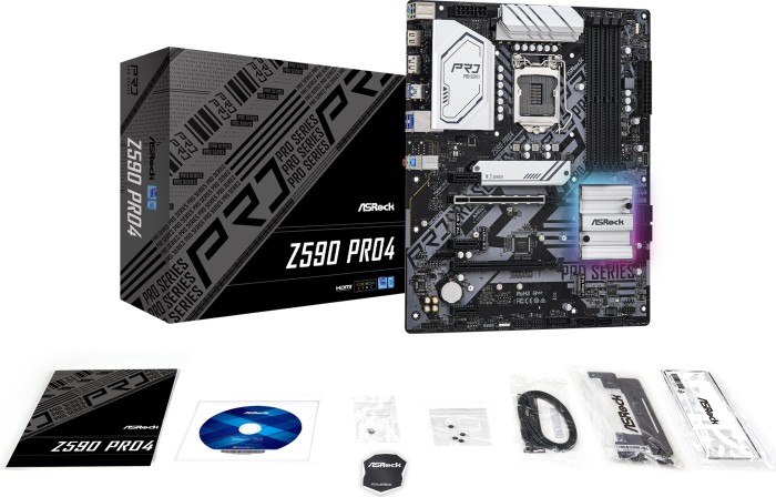 ASRock Z590 Pro4 - Motherboard - ATX - LGA1200-Sockel - Z590 Chipsatz - USB 3.2 Gen 1, USB 3.2 Gen 2, USB-C Gen 2x2 - 2.5 Gigabit LAN - Onboard-Grafik (CPU erforderlich) ASRock Z590 Pro4 - Motherboard - ATX - LGA1200-Sockel - Z590 Chipsatz - USB 3.2 Gen 1, USB 3.2 Gen 2, USB-C Gen 2x2 - 2.5 Gigabit LAN - Onboard-Grafik (CPU erforderlich)