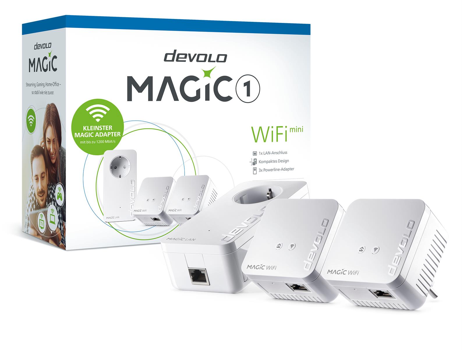 Devolo Magic 1 WiFi mini - Multiroom Kit - Bridge - HomeGrid - 802.11b/g/n - 2,4 GHz - an Wandsteckdose anschließbar (Packung mit 2)