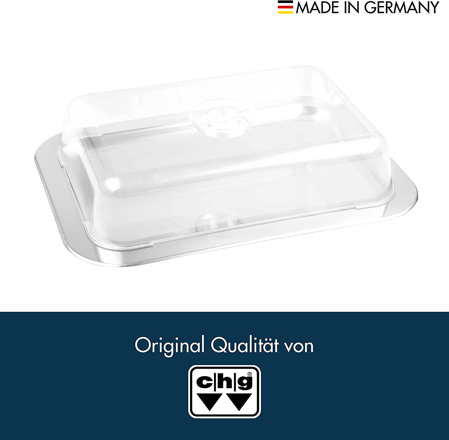 c|h|g Schlemmerplatte mit Frischhaltehaube, 42 x 31 x 8.5 cm, rostfreier Edelstahl, SET 691AMAZ-56