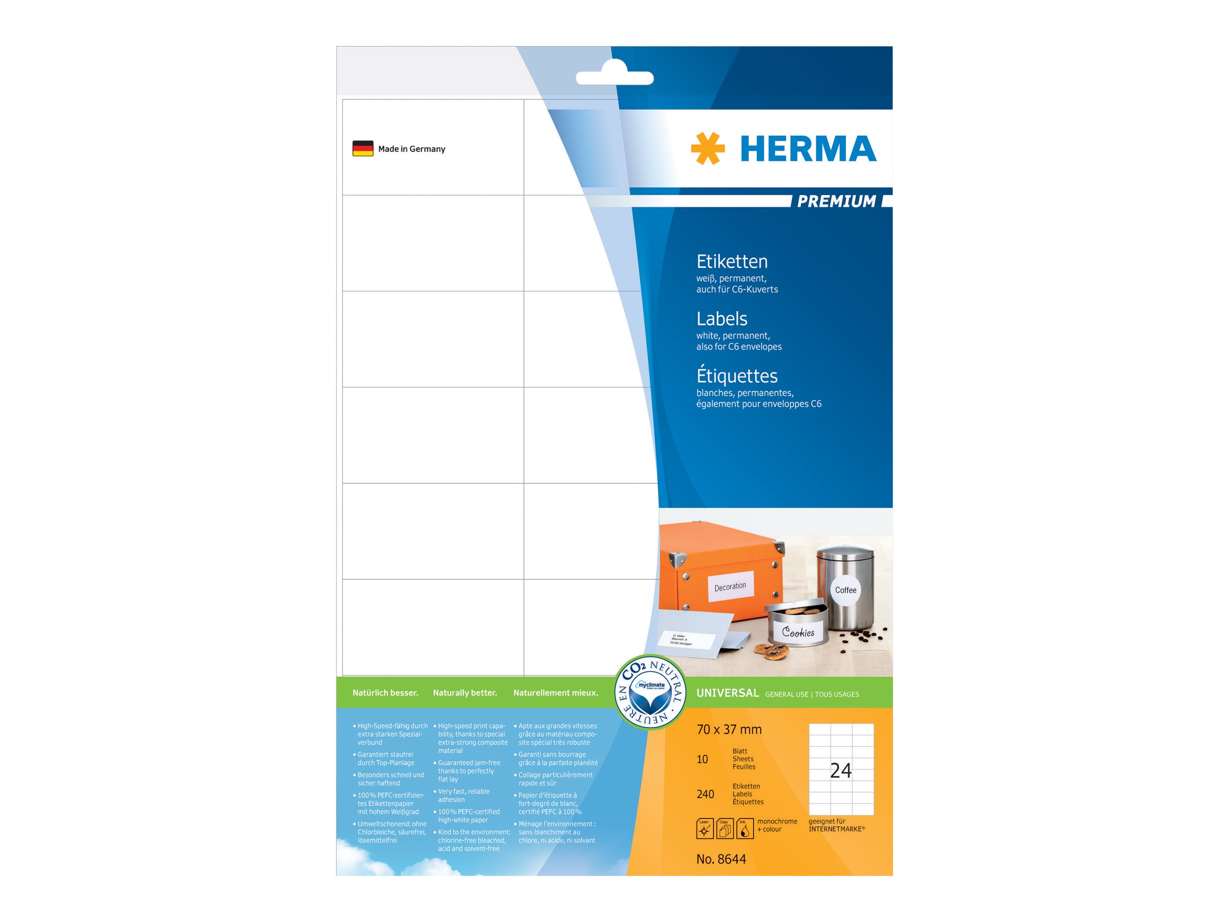 HERMA Etiketten Premium A4 70x37 mm weiß Papier matt 240 St.