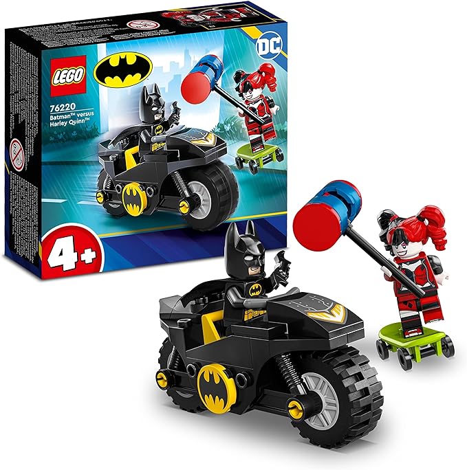 LEGO 76220 DC Batman vs. Harley Quinn, Superhelden-Set mit Action Figuren, Skateboard und Motorrad-Spielzeug für Jungen und Mädchen ab 4 Jahren