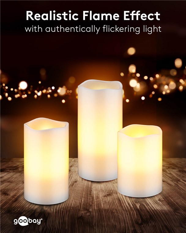3er-Set LED-Echtwachskerzen, weiß