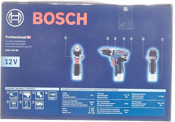 Bosch GSR 12V-35 Professional 1750 RPM Schwarz, Blau