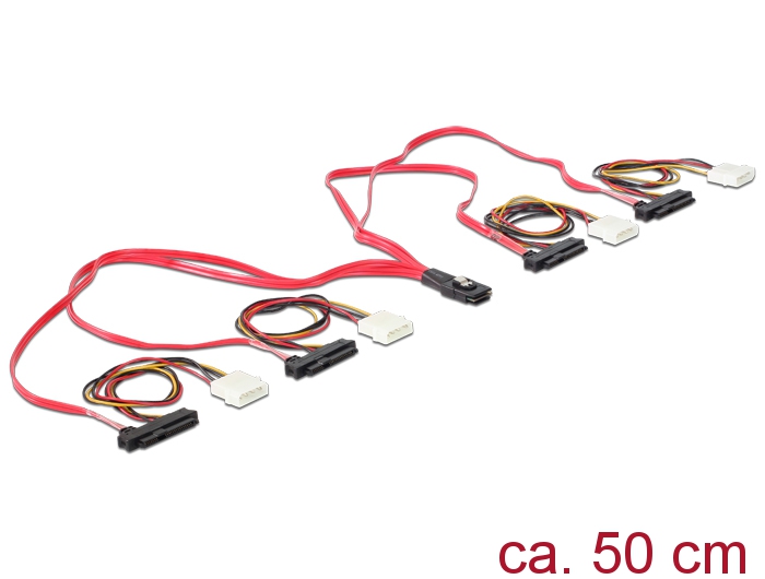 DeLOCK Cable mini SAS 36pin to 4x SAS 29pin SCSI-Kabel Rot 0,5 m