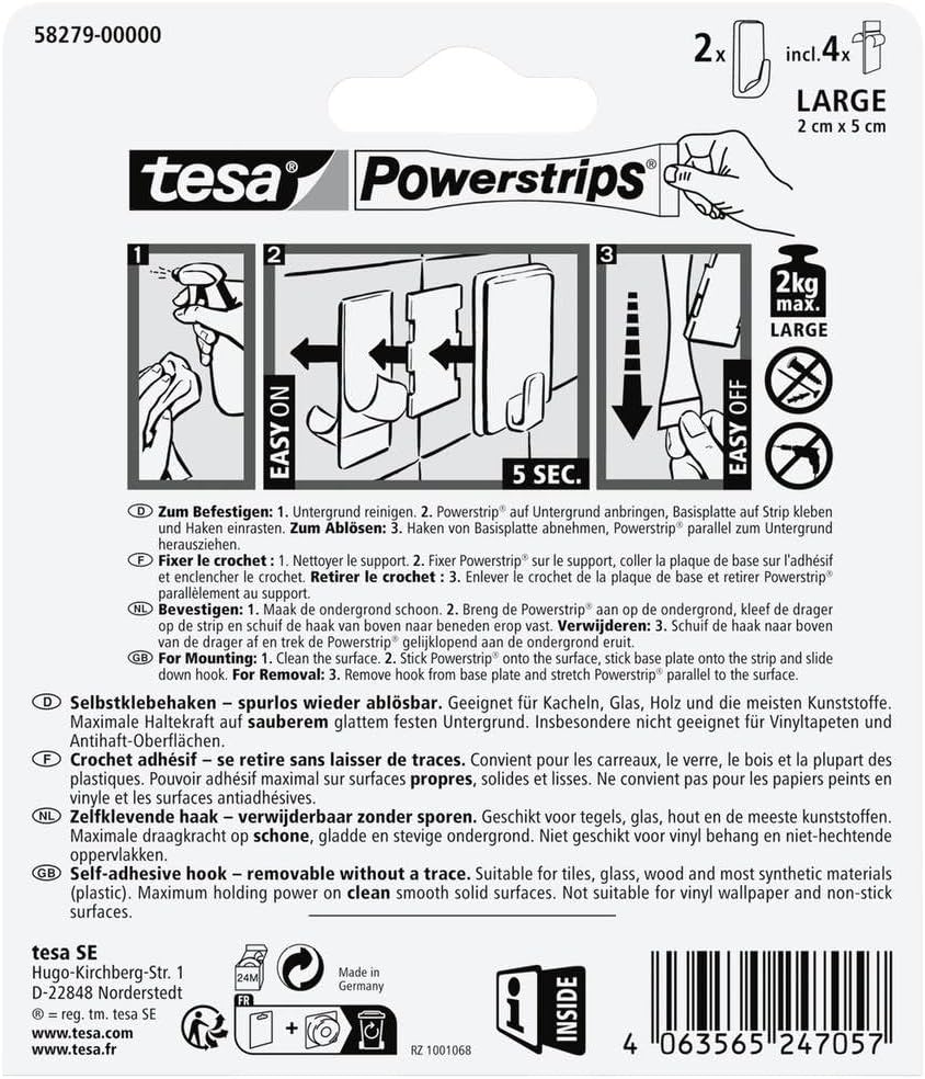 tesa Powerstrips Haken Large, rechteckig, 2 kg