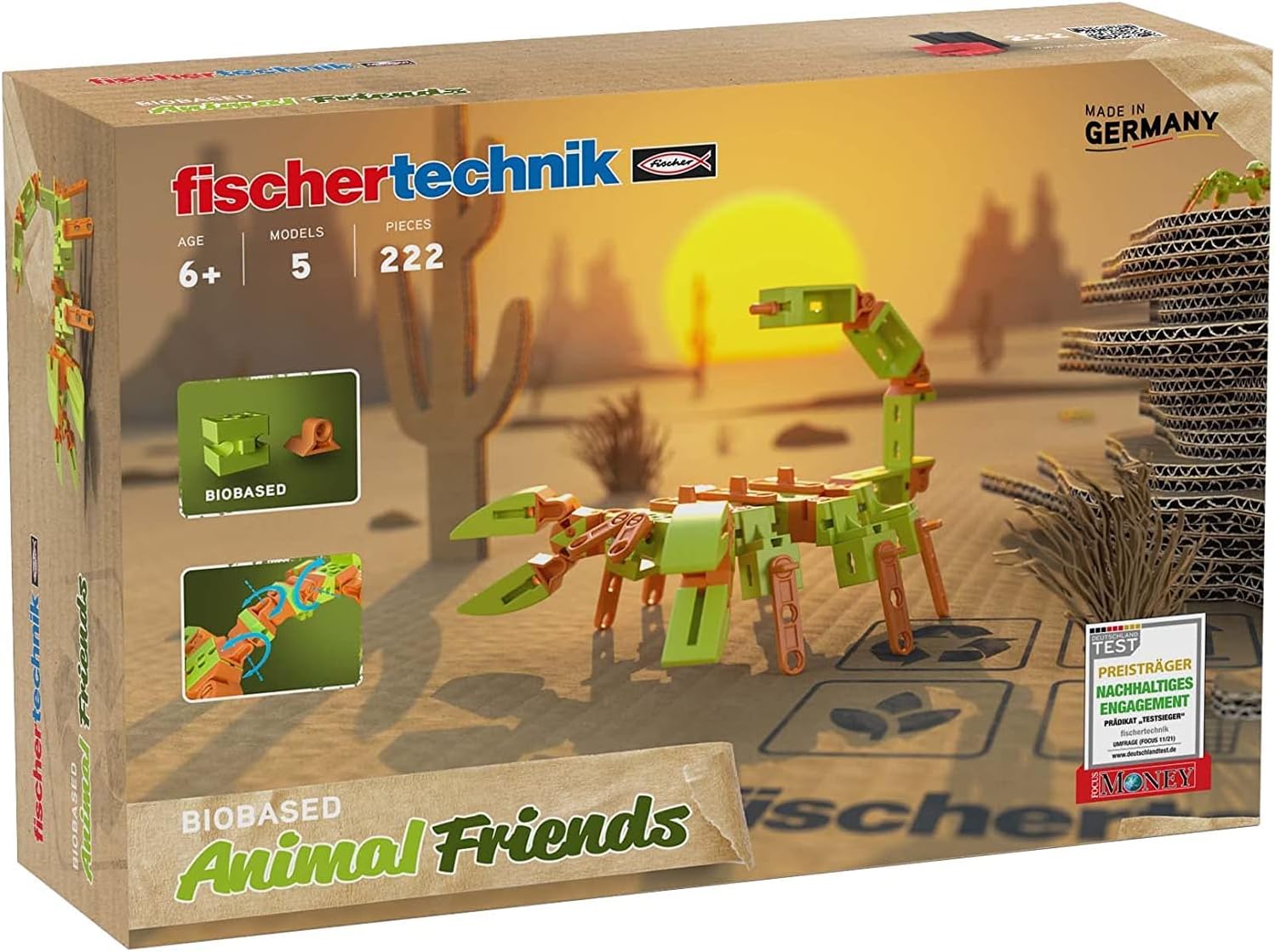 fischertechnik 563576 ADVANCED Animal Friends – Bausatz für Kinder ab 6 Jahren, Motorikspielzeug aus nachhaltigem Bio-Polyamid, mit 5 beweglichen Tiermodellen, Grün