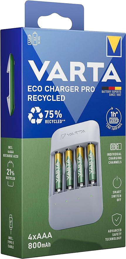 Varta Ladegerät Eco Charger Pro Recycled 4x AAA 56813 800mAh