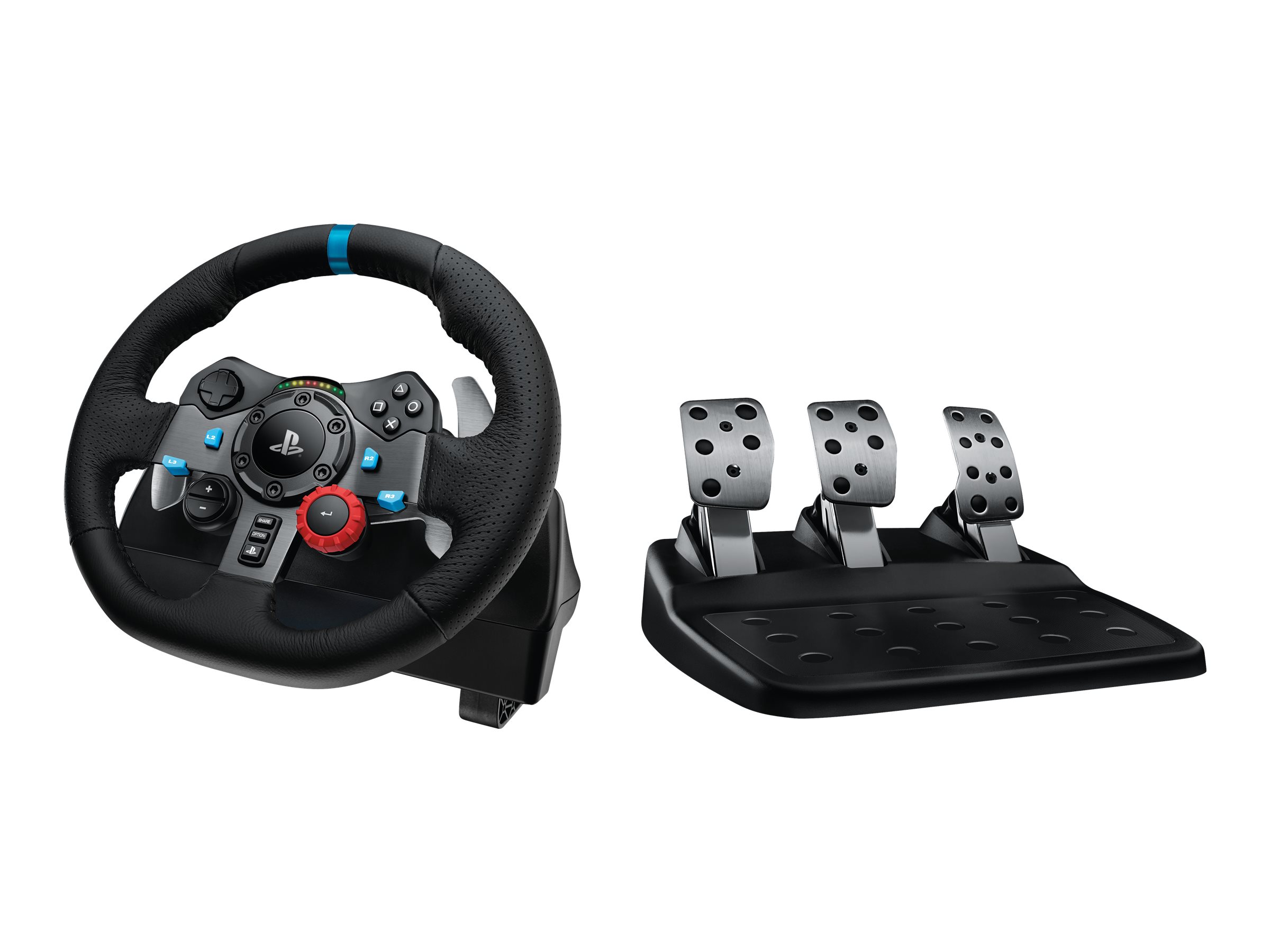 Logitech G G29 Driving Force Racing Wheel und Bodenpedale, Real Force Feedback, Edelstahl-Schalthebel am Lenkrad, Leder-Lenkradbezug für XPS5, PS4, PC, Mac, Schwarz