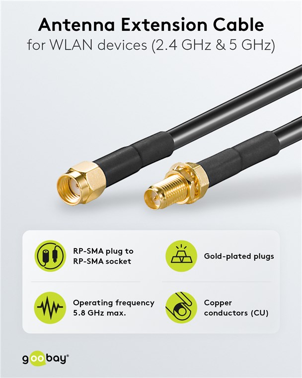 Antennen-Verlängerungskabel für WLAN-Geräte (2,4 GHz + 5 GHz) Antennen-Verlängerungskabel für WLAN-Geräte (2,4 GHz + 5 GHz)