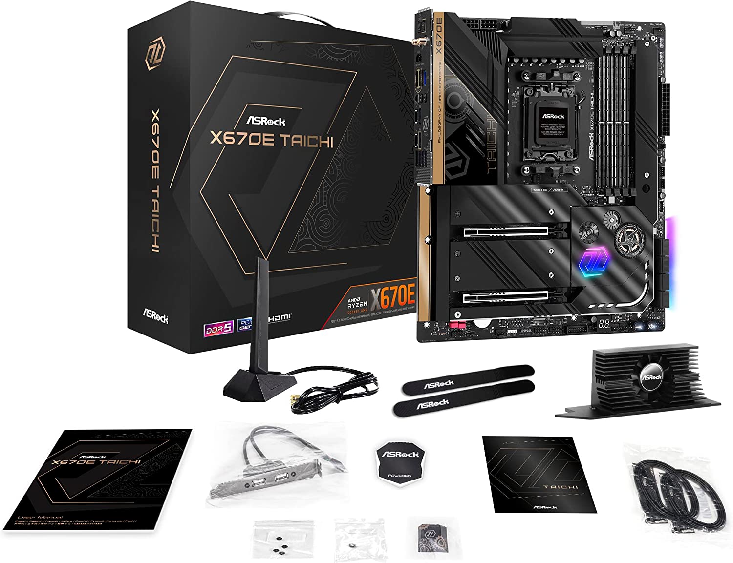 ASRock X670E Taichi - Motherboard - E-ATX - Socket AM5 - AMD X670E Chipsatz - USB 3.2 Gen 1, USB 3.2 Gen 2, USB4, USB-C 3.2 Gen 2x2 - Bluetooth, 2.5 Gigabit LAN, Wi-Fi 6 - Onboard-Grafik (CPU erforderlich)