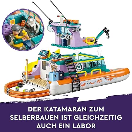 LEGO 41734 Friends Seerettungsboot Tierrettungs-Spielzeug Set mit Delfin-Tier-Figuren und U-Boot, Öko-Lernset, Spielzeug-Geschenk für Kinder, Mädchen und Jungen ab 7 Jahren