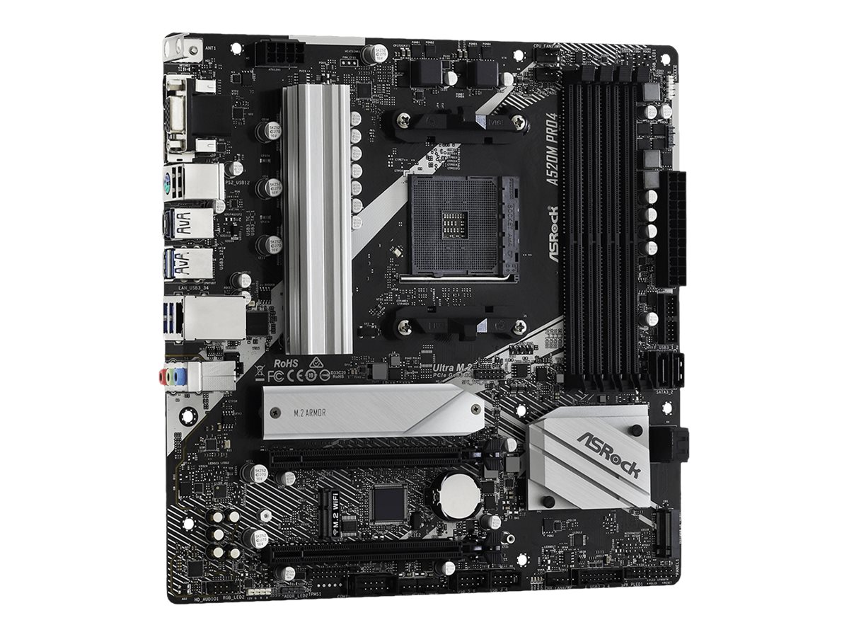 ASRock A520M Pro4 - Motherboard - micro ATX - Socket AM4 - AMD A520 Chipsatz - USB-C Gen1, USB 3.2 Gen 1 - Gigabit LAN - Onboard-Grafik (CPU erforderlich) ASRock A520M Pro4 - Motherboard - micro ATX - Socket AM4 - AMD A520 Chipsatz - USB-C Gen1, USB 3.2 Gen 1 - Gigabit LAN - Onboard-Grafik (CPU erforderlich)