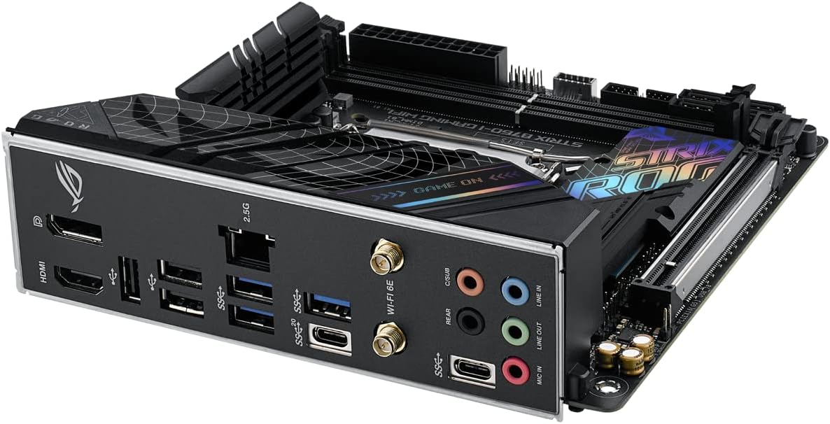 ASUS ROG STRIX B760-I GAMING WIFI - Motherboard - Mini-ITX - LGA1700-Sockel - B760 Chipsatz - USB 3.2 Gen 1, USB-C 3.2 Gen2, USB-C 3.2 Gen 2x2, USB-C 3.2 Gen 1 - 2.5 Gigabit LAN, Bluetooth, Wi-Fi - Onboard-Grafik (CPU erforderlich)