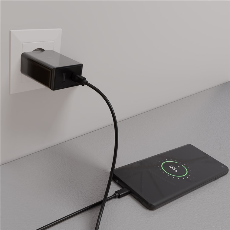 Dual USB-C™ PD (Power Delivery) Schnellladegerät (28 W), schwarz Dual USB-C™ PD (Power Delivery) Schnellladegerät (28 W), schwarz