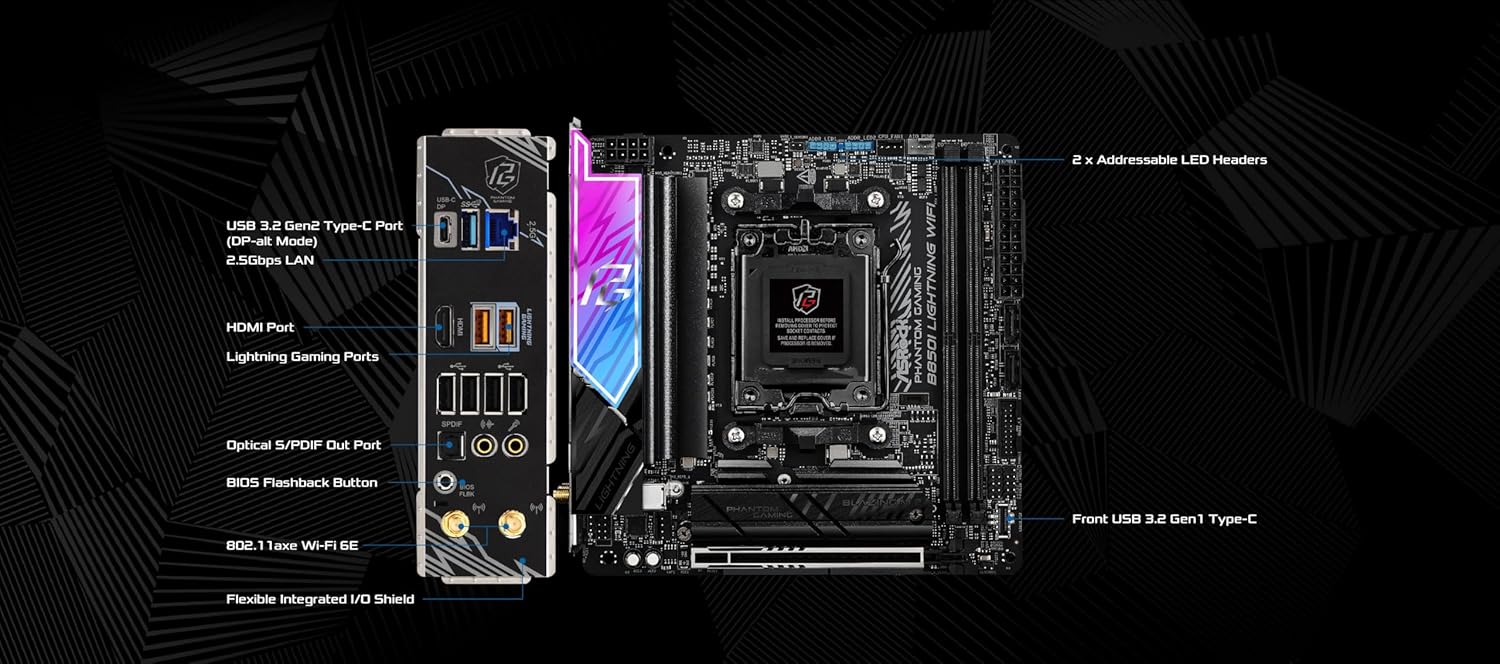 Asrock Phantom Gaming B850I Lightning WiFi AMD B850 Sockel AM5 mini ITX