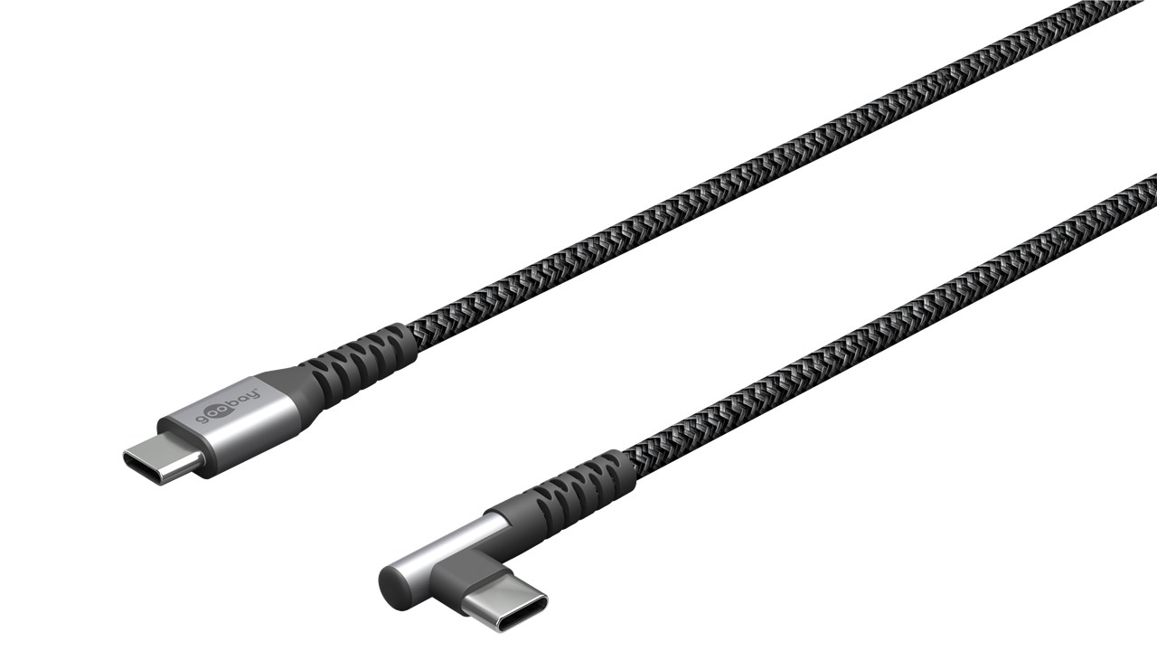 USB-C™-auf-USB-C™-Textilkabel mit Metallsteckern (spacegrau/silber), 90°, 1 m USB-C™-auf-USB-C™-Textilkabel mit Metallsteckern (spacegrau/silber), 90°, 1 m