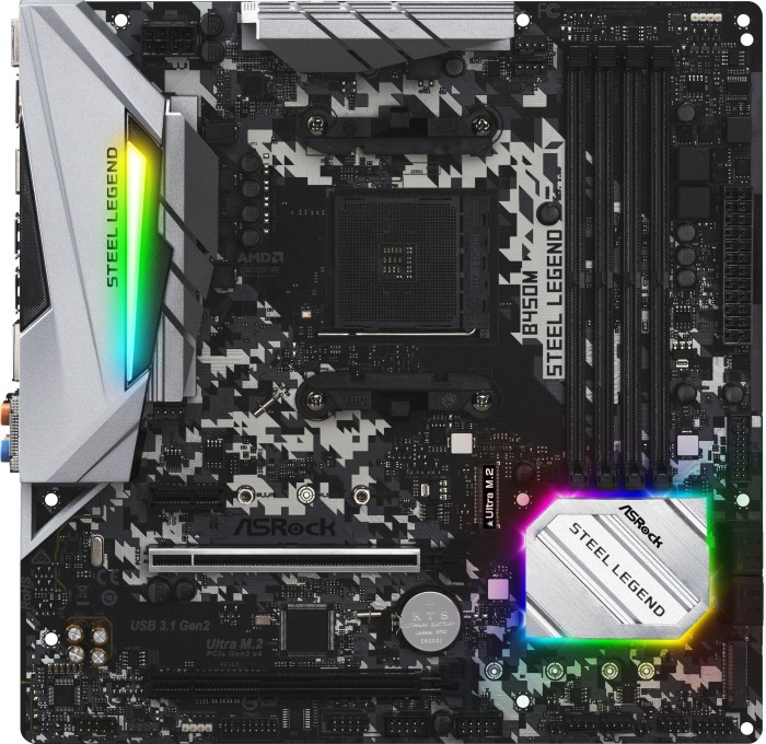ASRock B450M Steel Legend - Motherboard - micro ATX - Socket AM4 - AMD B450 Chipsatz - USB 3.1 Gen 1, USB-C Gen2, USB 3.1 Gen 2 - Gigabit LAN - Onboard-Grafik (CPU erforderlich)