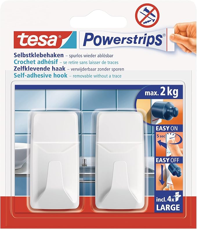 tesa Powerstrips Haken L rechteckig weiß